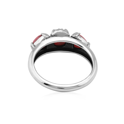  Sterling Silver Rhodonite Oval and Trillion 3-Stone Ring