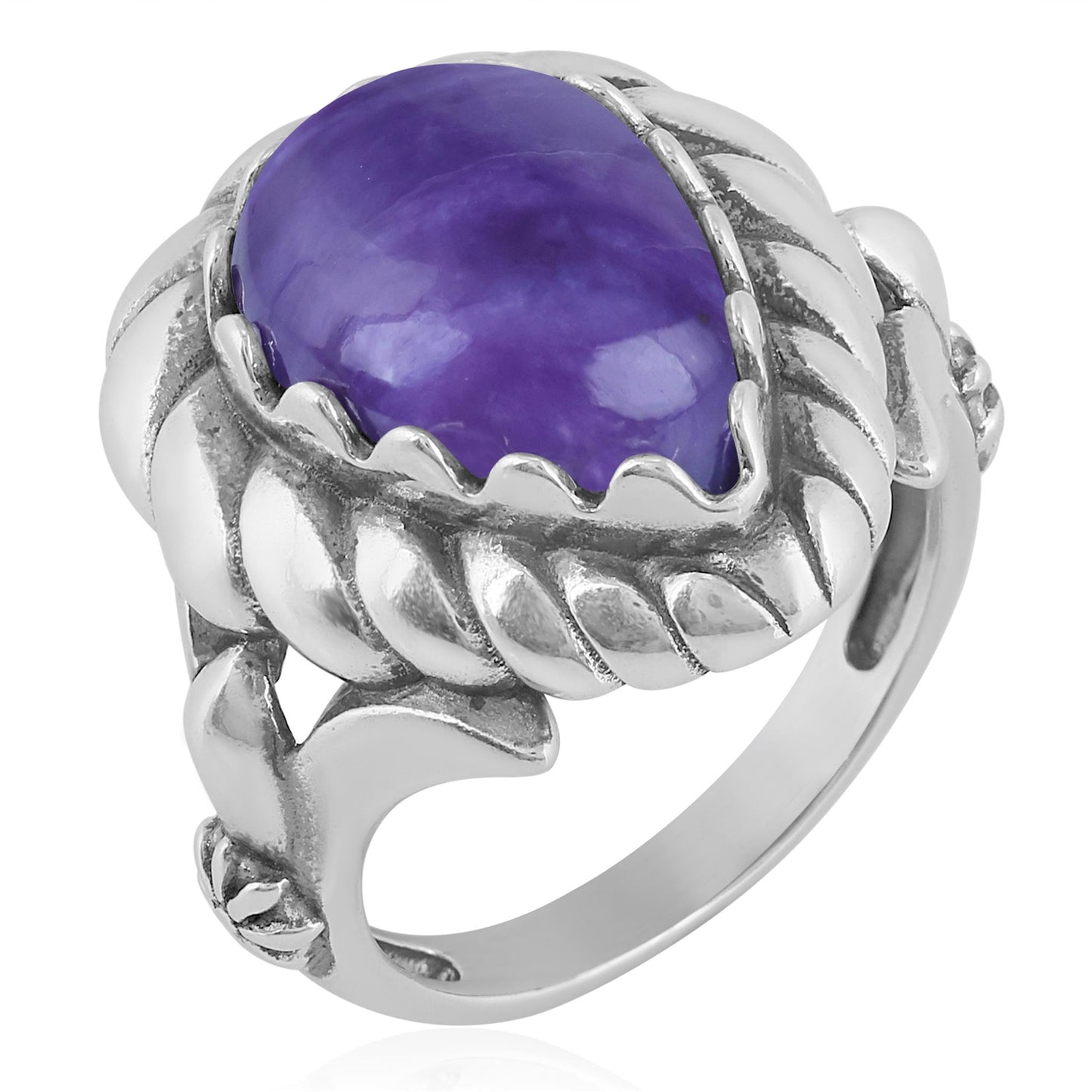 Sterling Silver Charoite Pear Cut Rope Ring