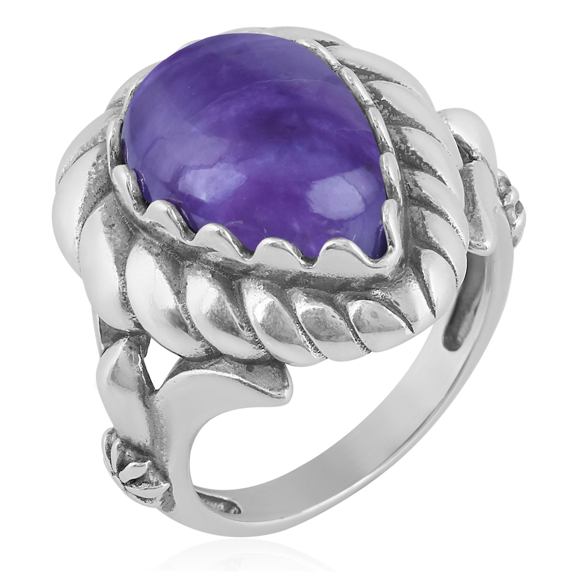 Sterling Silver Charoite Pear Cut Rope Ring