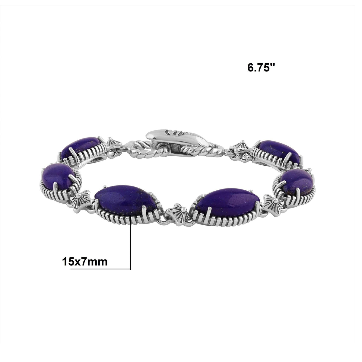 Sterling Silver Lapis Marquise Cut Link Bracelet, Sizes Small to Large