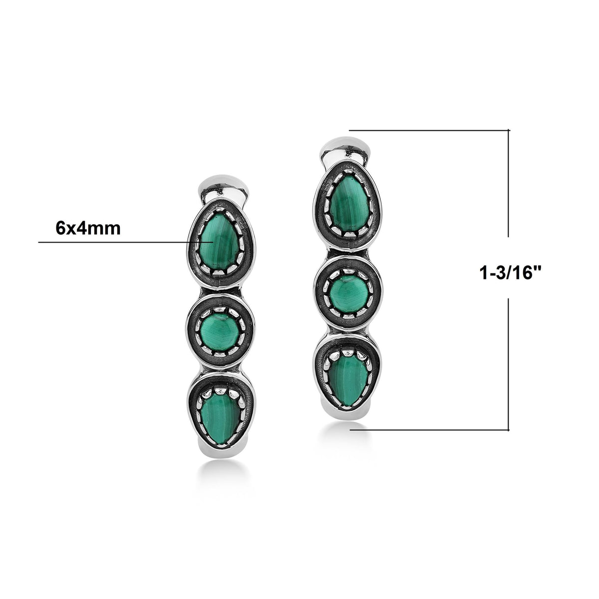 EXCLUSIVELY OURS! Sterling Silver Malachite Pear and Round Cut Hoop Earrings