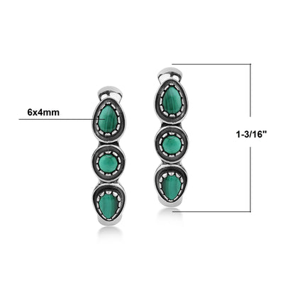 EXCLUSIVELY OURS! Sterling Silver Malachite Pear and Round Cut Hoop Earrings