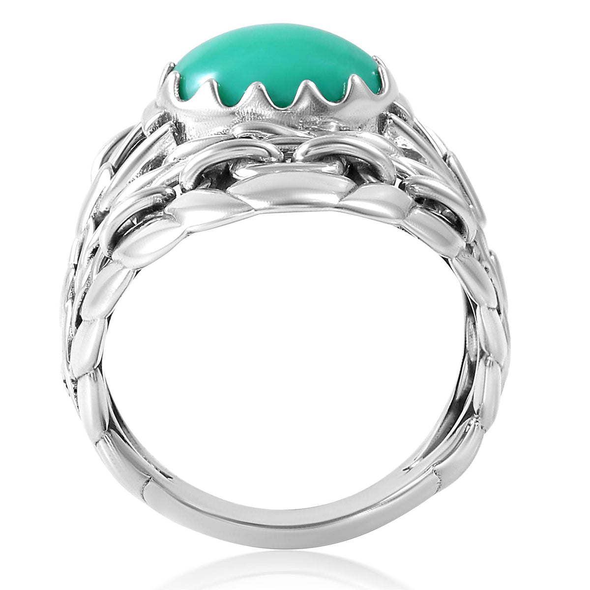 Sterling Silver Green Turquoise Stirrup Chain Ring, Sizes 5 to 11