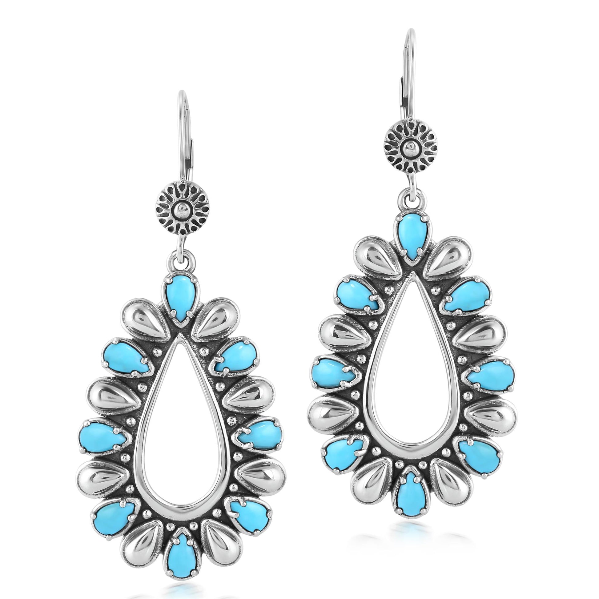 Sterling Silver Kingman Turquoise Open Teardrop Pear-Cut Dangle Earrings