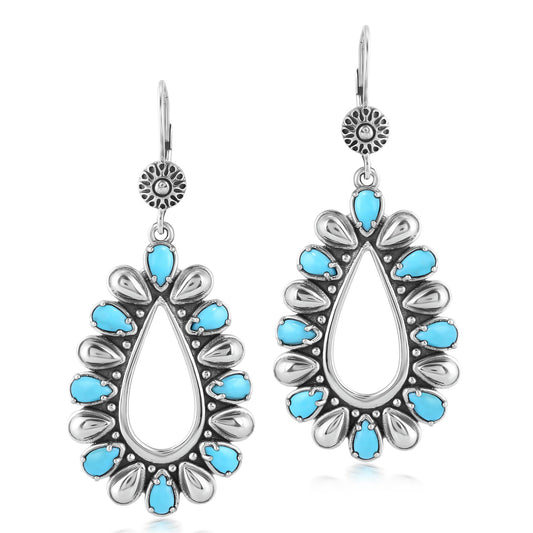 Sterling Silver Kingman Turquoise Open Teardrop Pear-Cut Dangle Earrings