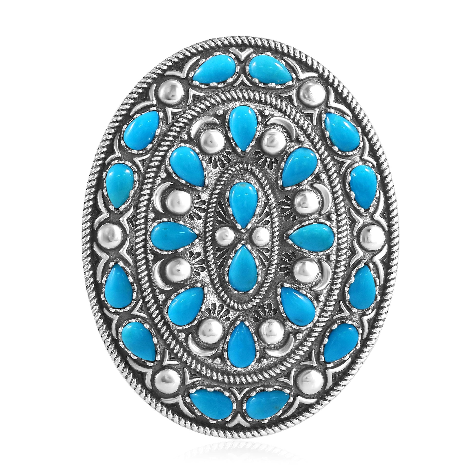 Sterling Silver Kingman Turquoise Cluster Gemstone Oval Pendant Enhancer