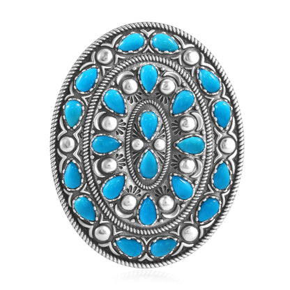 Sterling Silver Kingman Turquoise Cluster Gemstone Oval Pendant Enhancer