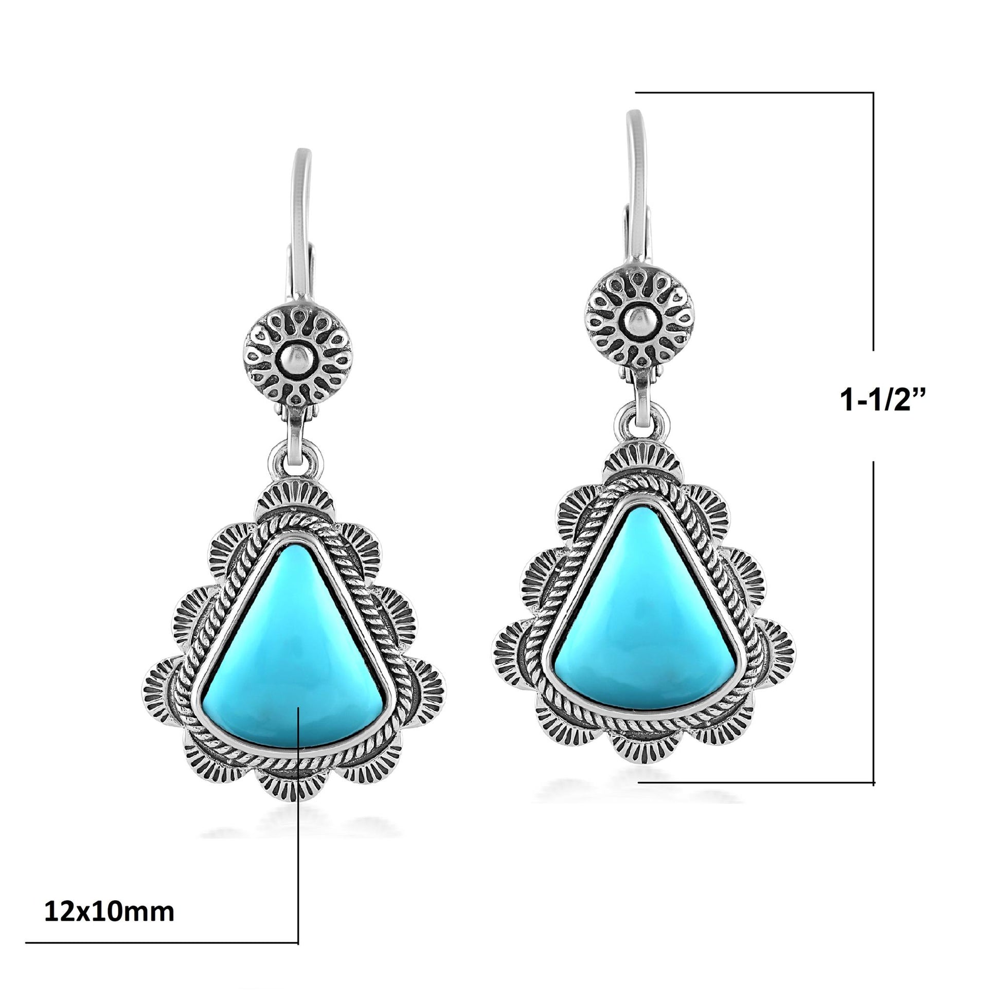 LIMITED EDITION! Sterling Silver Sleeping Beauty Turquoise Scalloped Triangle Cut Dangle Earrings