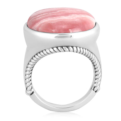 Sterling Silver Rhodochrosite Bold Oval Bezel Set Ring
