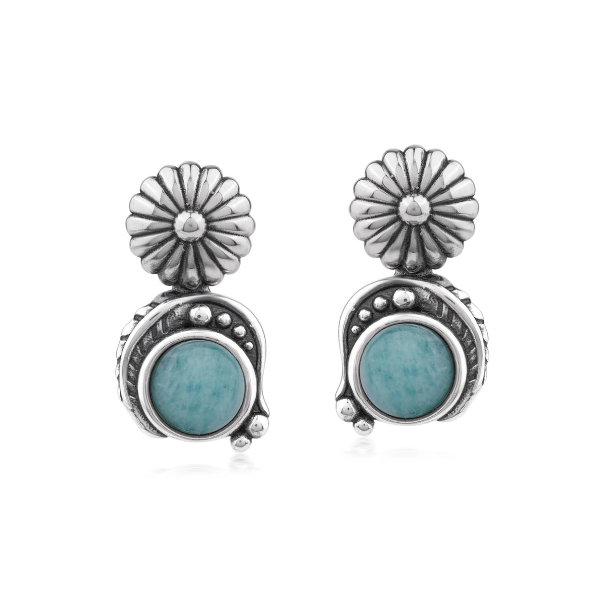 Sterling Silver Amazonite Leaf and Concha Gemstone Post Earrings