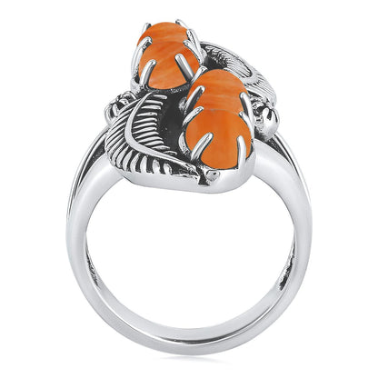 EXCLUSIVELY OURS! Sterling Silver Orange Spiny Oyster Elongated Leaf Ring