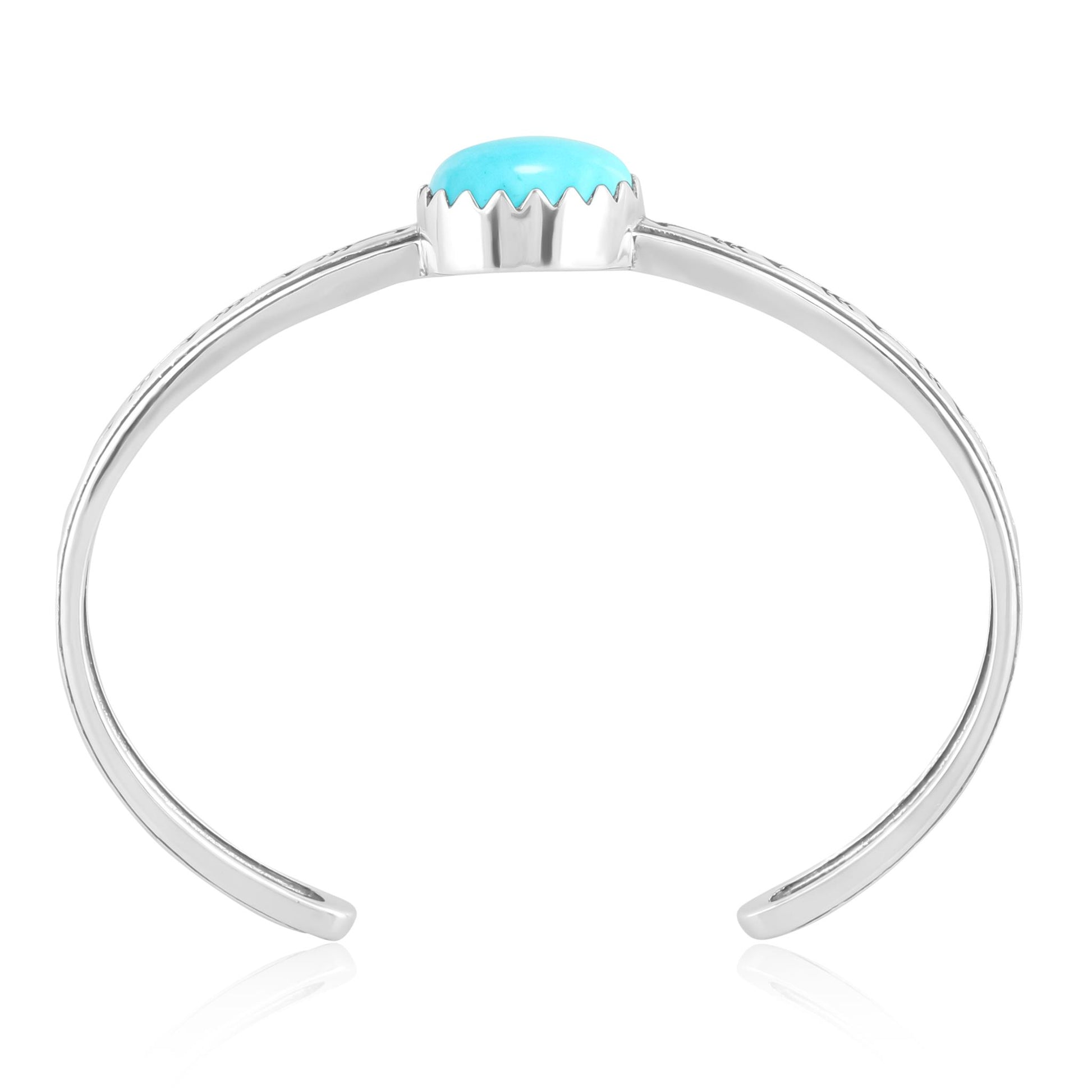 Sterling Silver Kingman Turquoise Oval Cut Stackable Cuff Bracelet, Sizes Small to Large