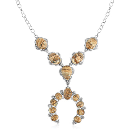 Sterling Silver Picture Jasper V-Shaped Naja Necklace