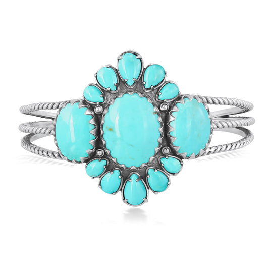EXCLUSIVELY OURS! Sterling Silver Oval and Pear Kingman Turquoise Cuff Bracelet