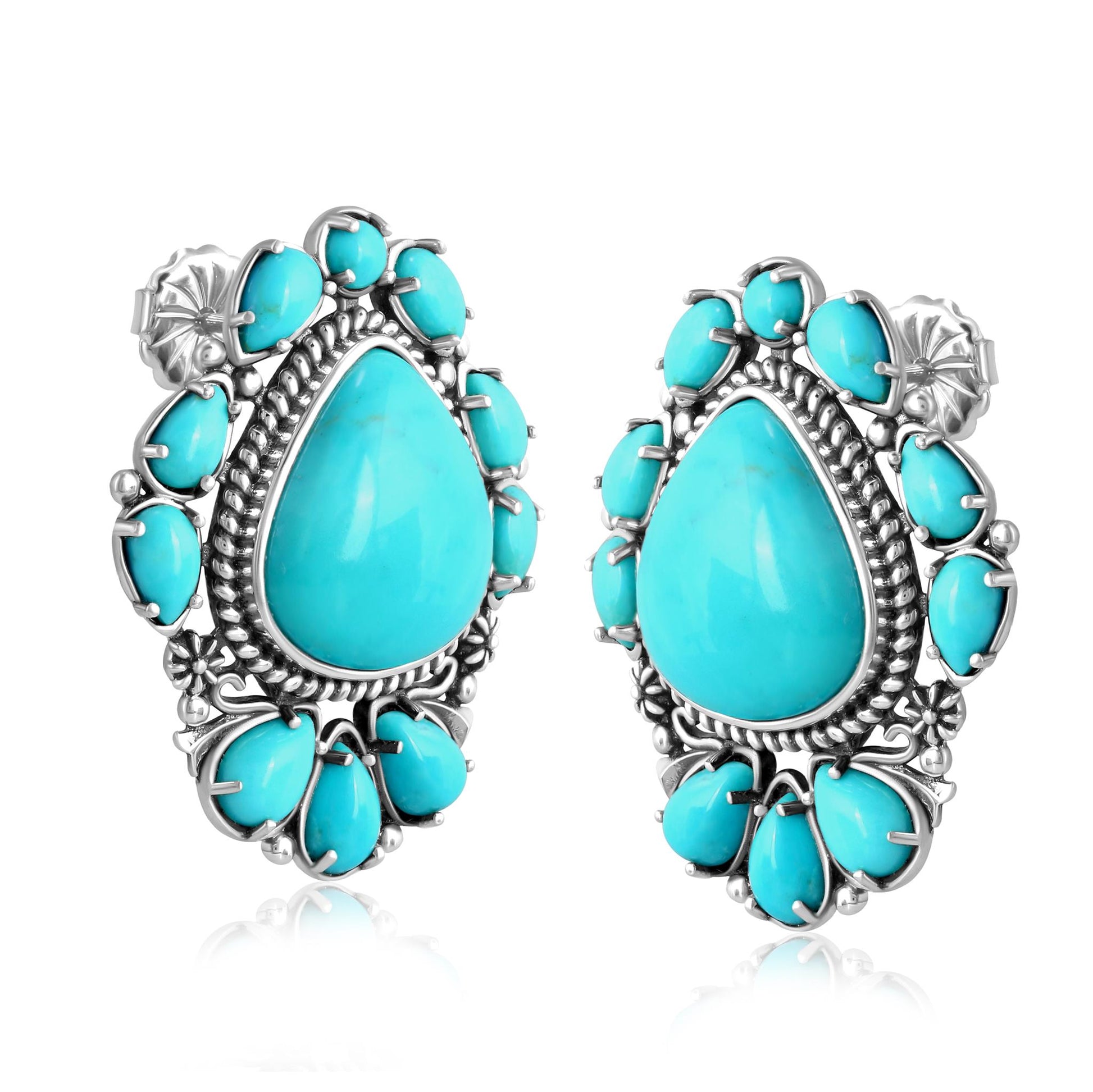 EXCLUSIVELY OURS! Sterling Silver Kingman Turquoise Trillion, Pear and Oval Stud Earrings