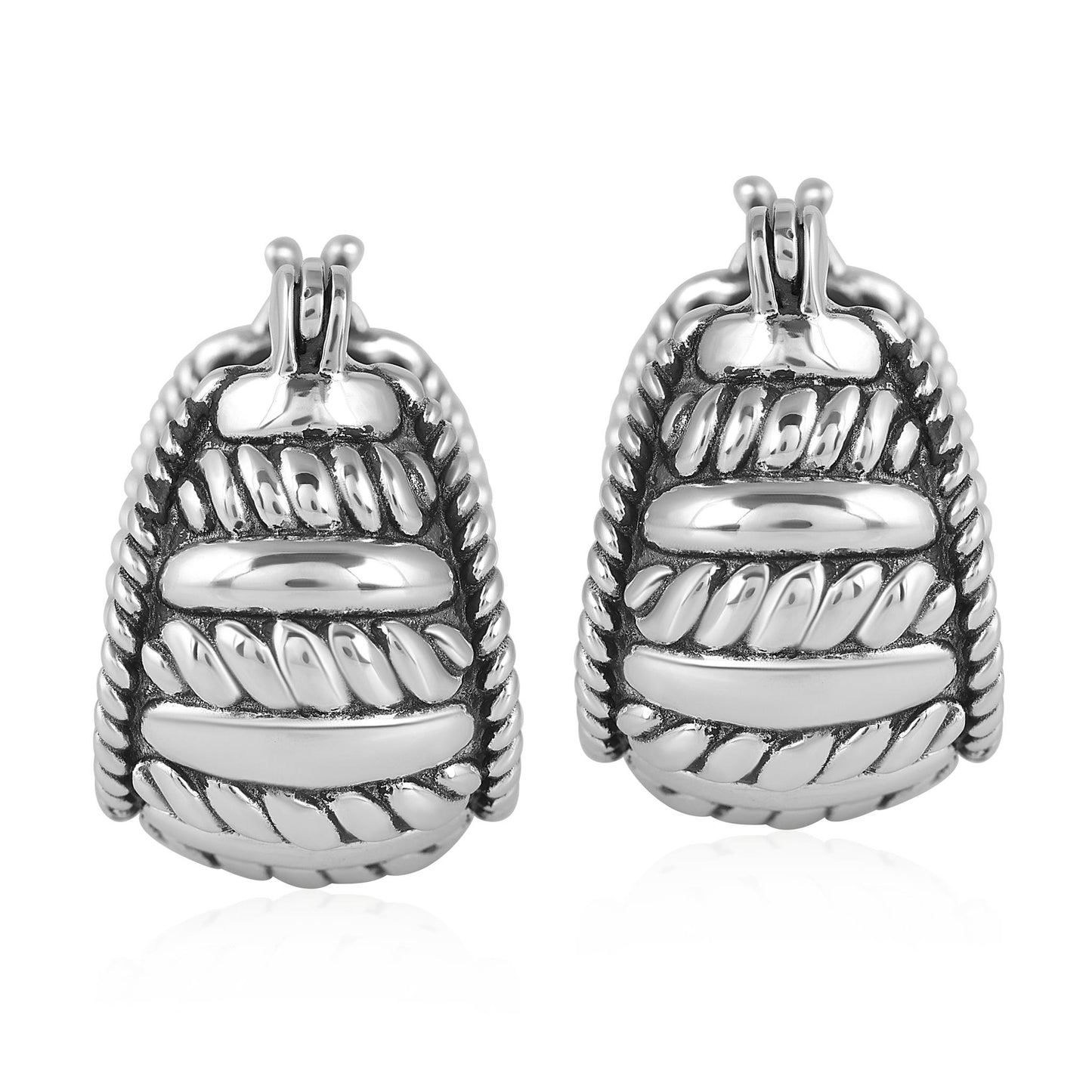 Sterling Silver Rope Design Huggie Hoop Earrings 