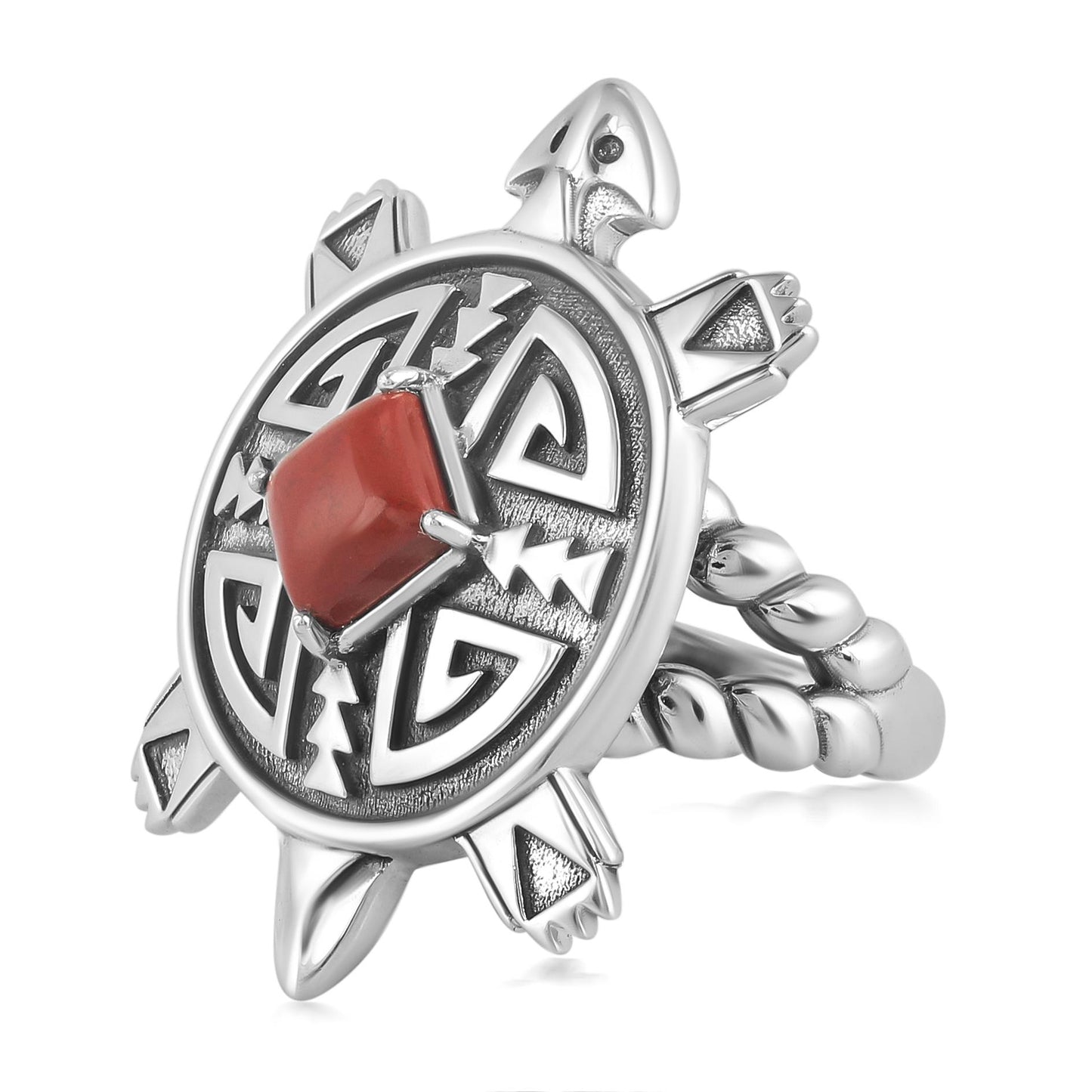 Sterling Silver Red Jasper Fritz Casuse Split Shank Turtle Ring