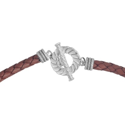 Sterling Silver Braided Rust Leather Toggle Necklace, 16 to 20 Inches