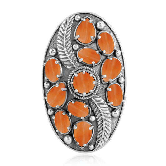 Sterling Silver Orange Spiny Oyster Leaf Ring