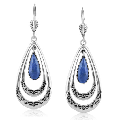 Sterling Silver Lapis Open Teardrop Lever Back Earrings