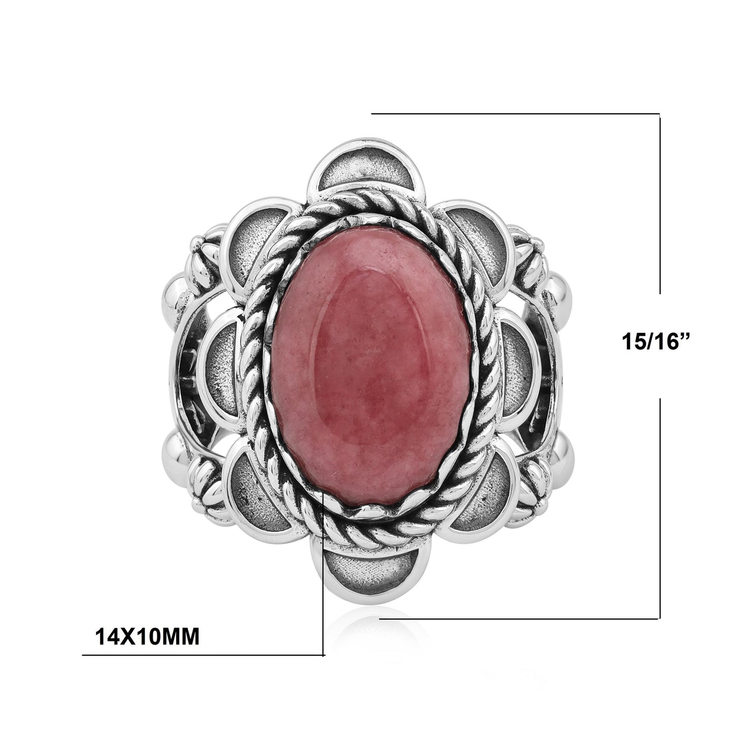 Sterling Silver Rhodonite Oval Scallop Ring