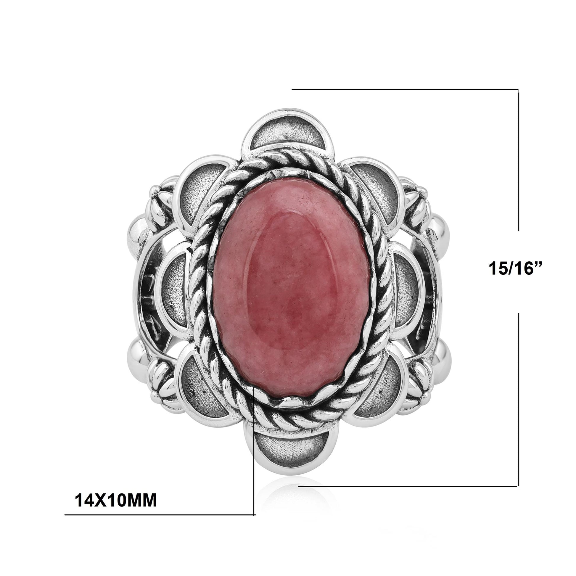 Sterling Silver Rhodonite Oval Scallop Ring