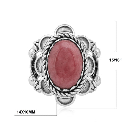 Sterling Silver Rhodonite Oval Scallop Ring