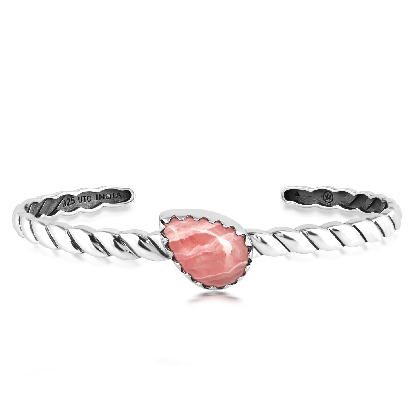 EXCLUSIVELY OURS! Sterling Silver Rhodochrosite Pear Cut Stackable Cuff Bracelet, Sizes Small to Large