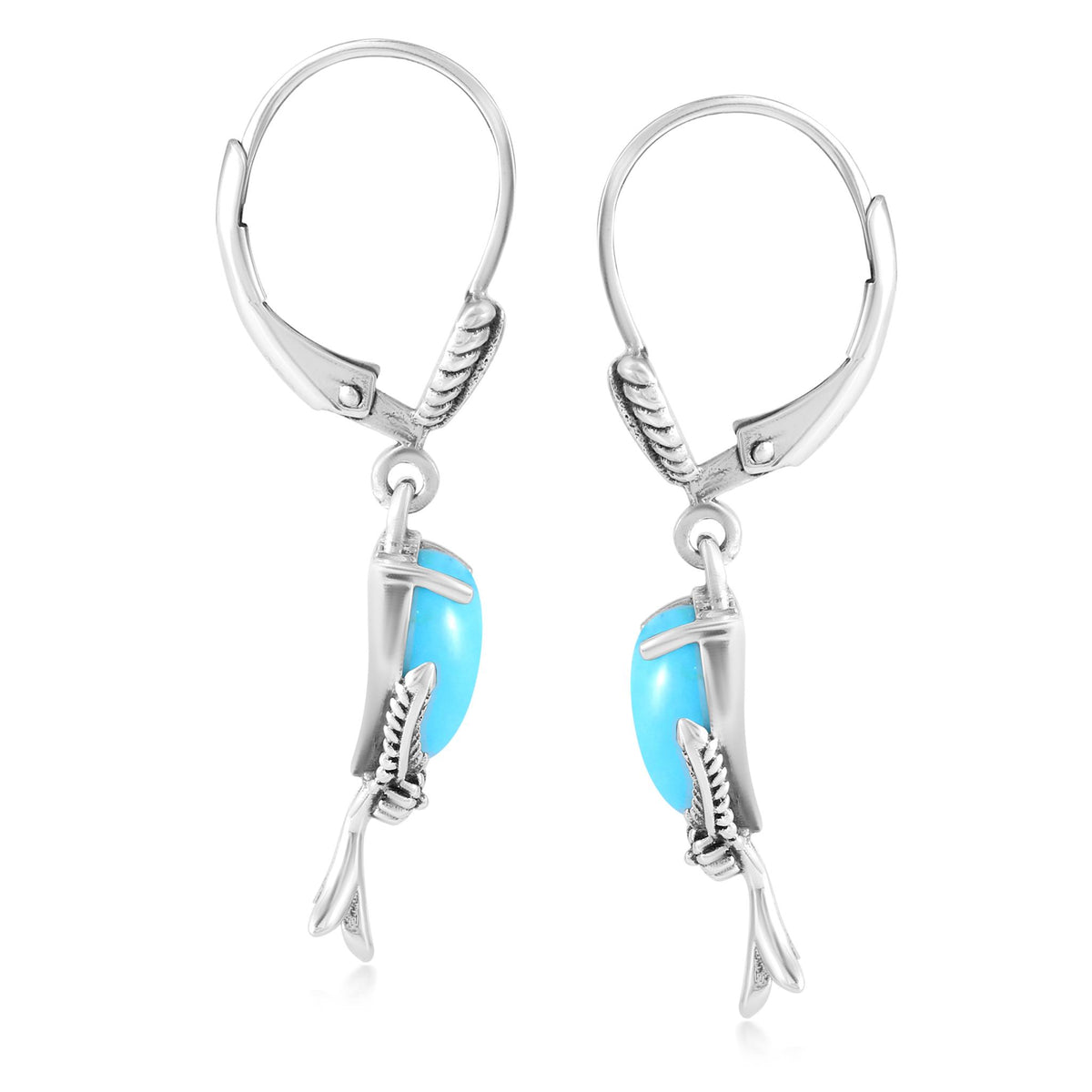Sterling Silver Kingman Turquoise Pear Squash Blossom Dangle Earrings
