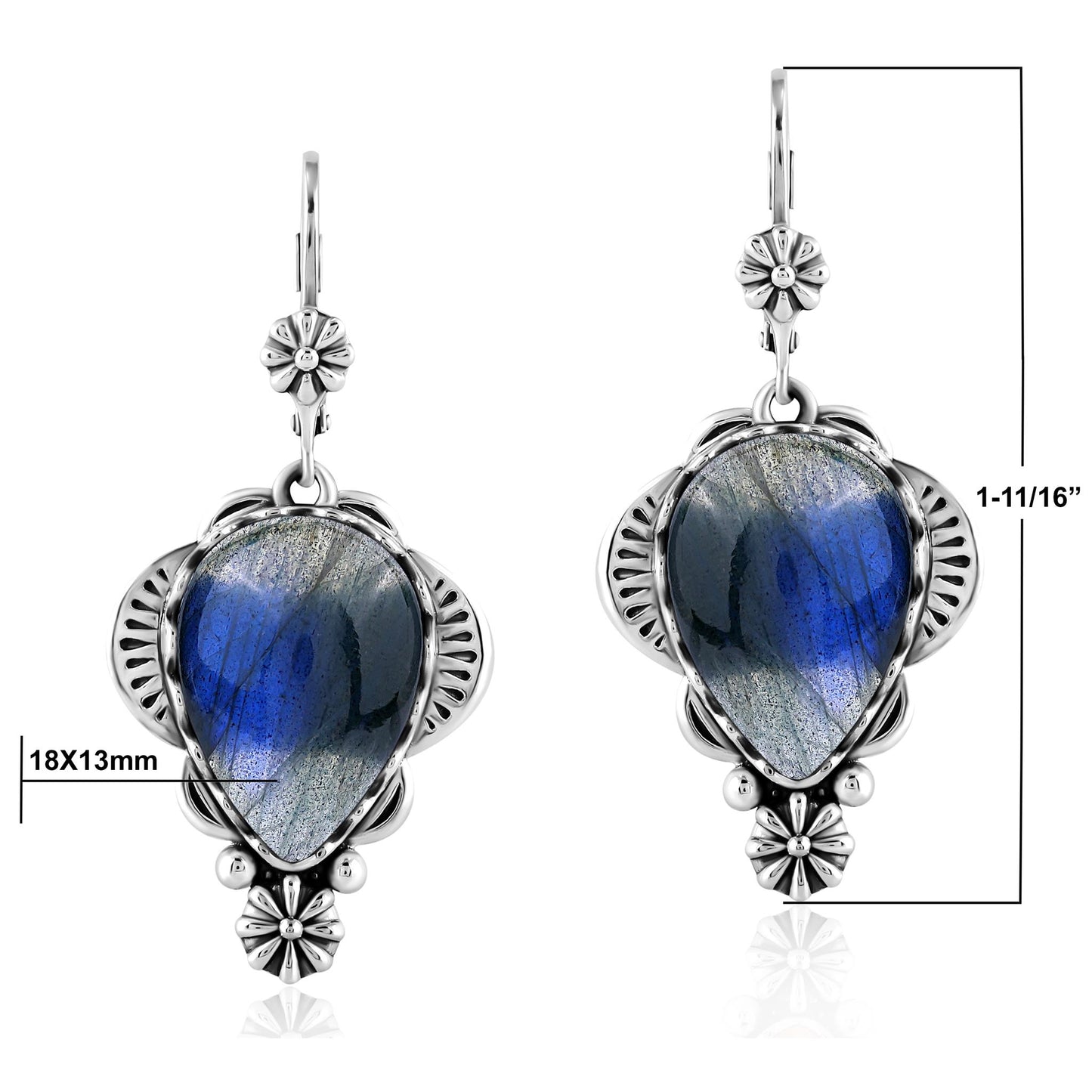 LIMITED EDITION! Sterling Silver Labradorite Pear-Cut Concha Earrings
