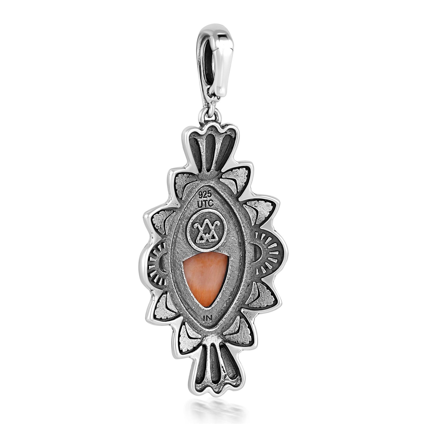  Sterling Silver Orange Spiny Oyster Marquise Cut Gemstone Pendant Enhancer