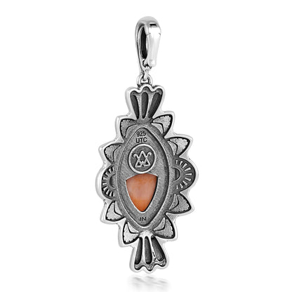  Sterling Silver Orange Spiny Oyster Marquise Cut Gemstone Pendant Enhancer