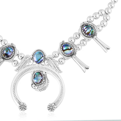 Sterling Silver Abalone Shell Squash Blossom Necklace
