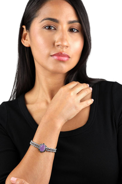 Sterling Silver Phosphosiderite Double Row Cuff Bracelet