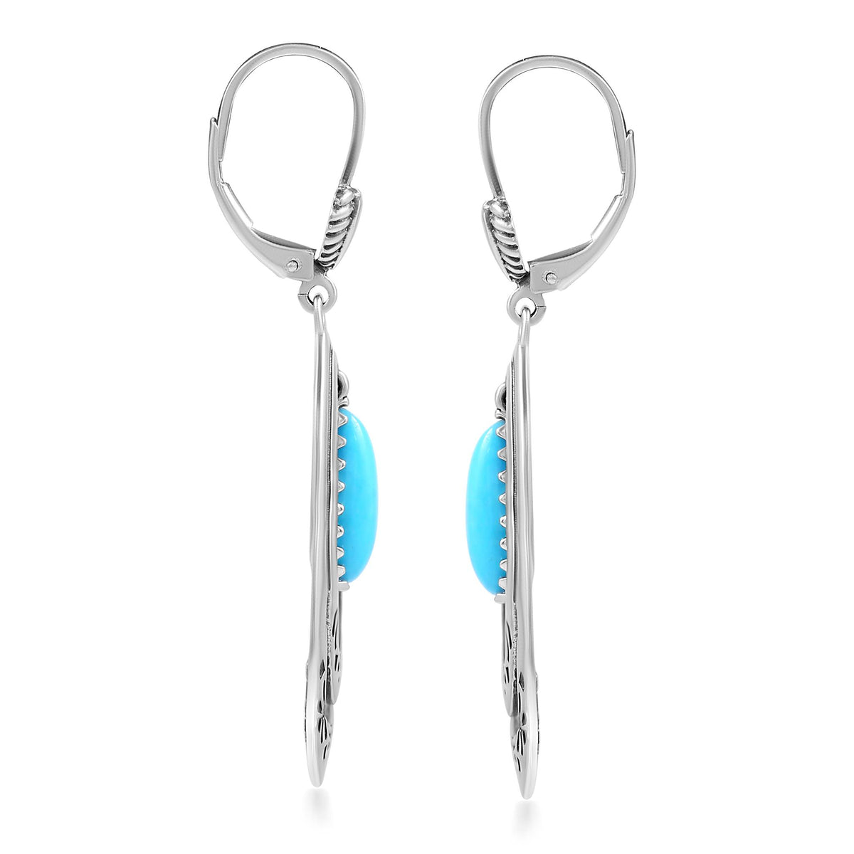 Sterling Silver Kingman Turquoise Open Teardrop Lever Back Earrings