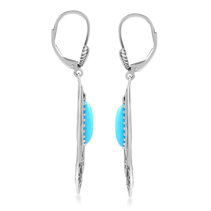 Sterling Silver Kingman Turquoise Open Teardrop Lever Back Earrings