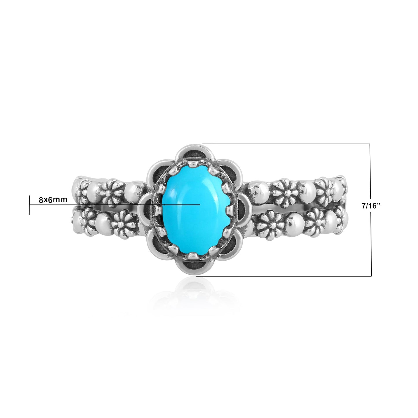 EXCLUSIVELY OURS! Sterling Silver Sleeping Beauty Turquoise Double Row Concha Flower Ring