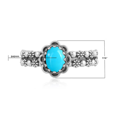 EXCLUSIVELY OURS! Sterling Silver Sleeping Beauty Turquoise Double Row Concha Flower Ring