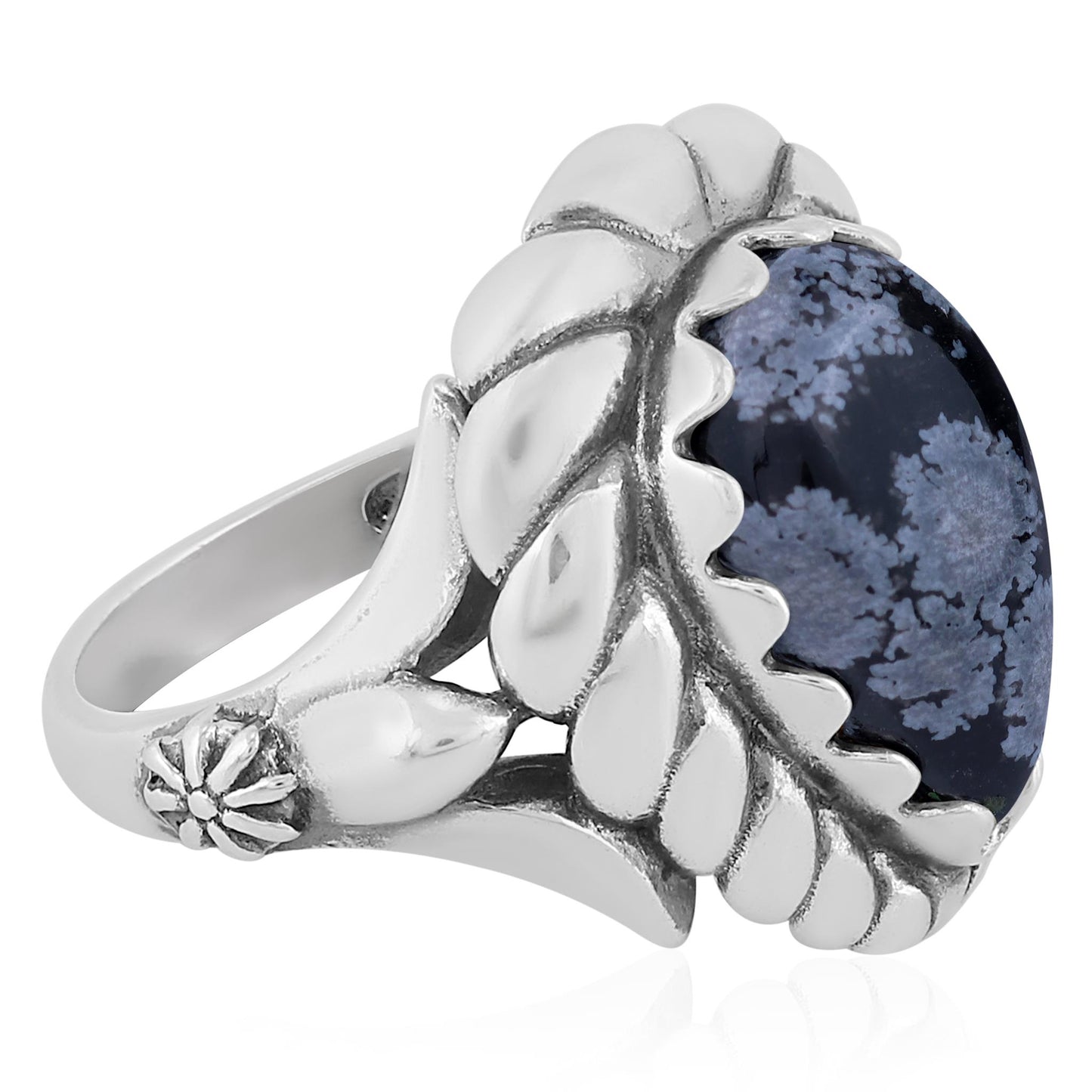 EXCLUSIVELY OURS! Sterling Silver Snowflake Obsidian Pear Cut Rope Ring, Sizes 5 to 11