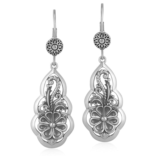 Sterling Silver Flower Lever Back Earrings