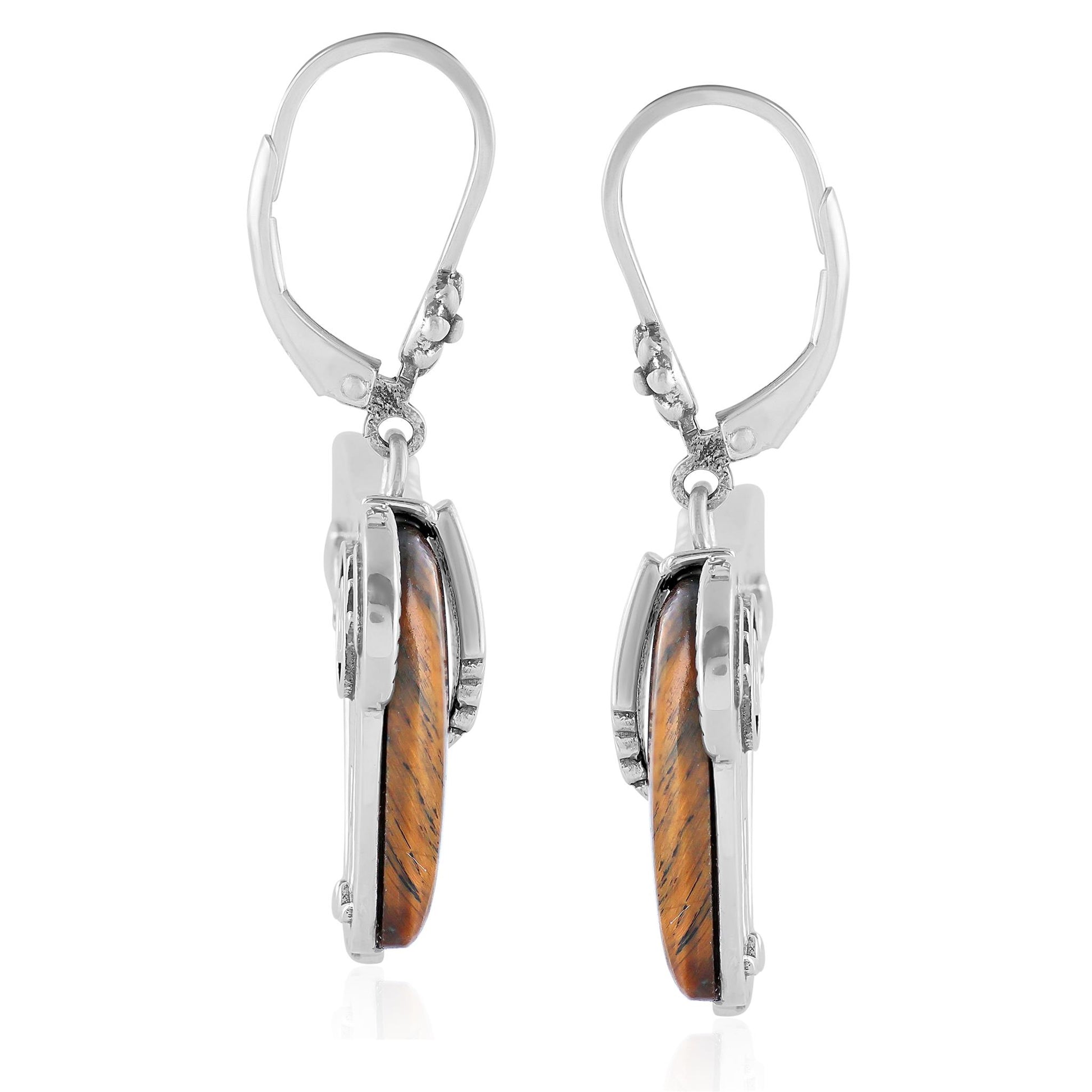 Sterling Silver Tiger's Eye Spirit Horse Lever Back Earrings