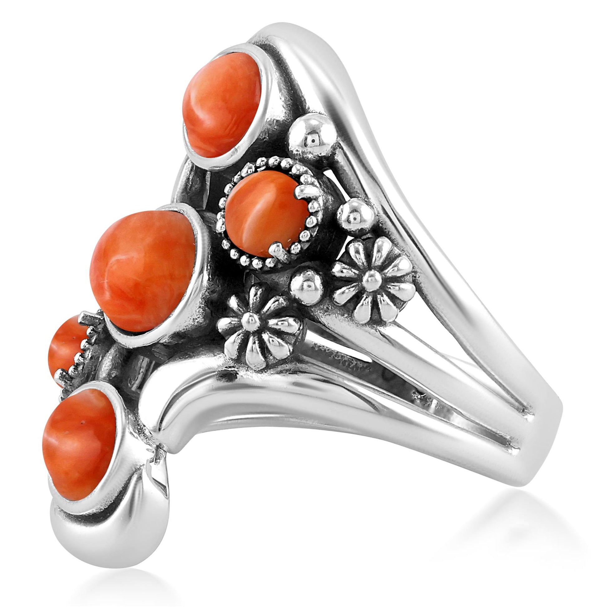 Sterling Silver Orange Spiny Oyster Freeform Bypass Ring