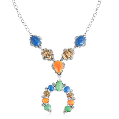 Sterling Silver Multi-Gemstone V-Shaped Naja Necklace