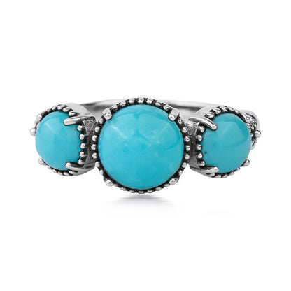 Sterling Silver Kingman Turquoise Oval 3 Stone Concha and Bead Ring