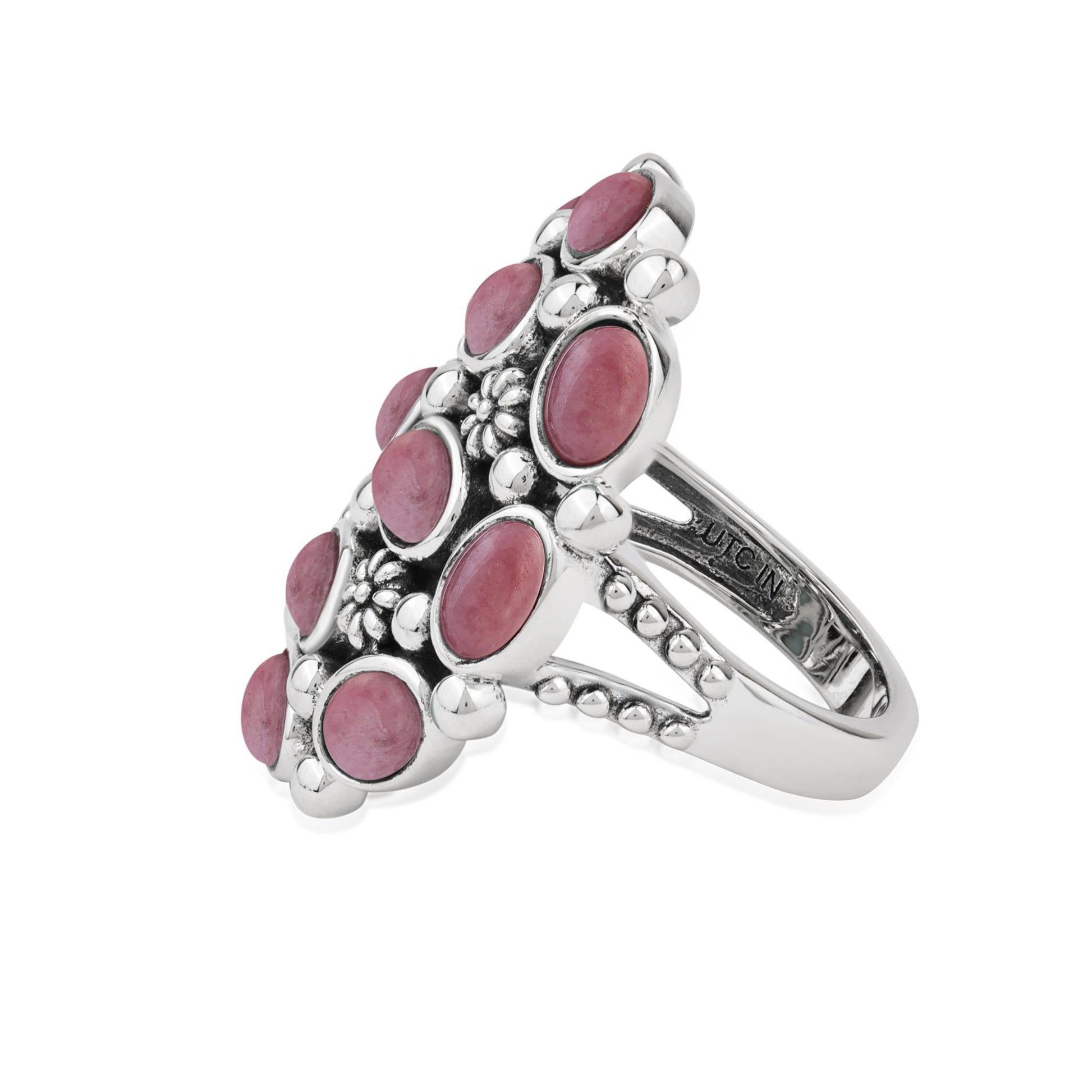  Sterling Silver Rhodonite Oval 12-Stone Cluster Ring