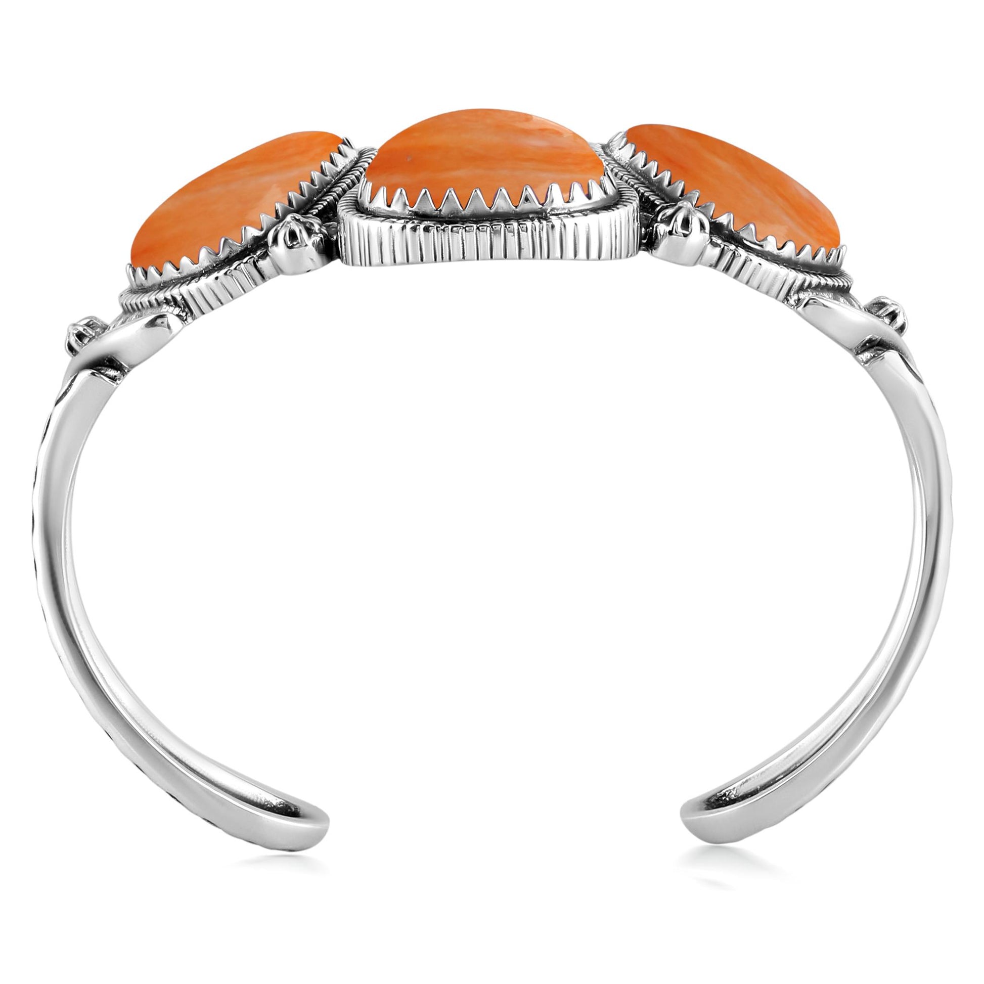 EXCLUSIVELY OURS! Sterling Silver Orange Spiny Oyster 3-Stone Triangle Cuff