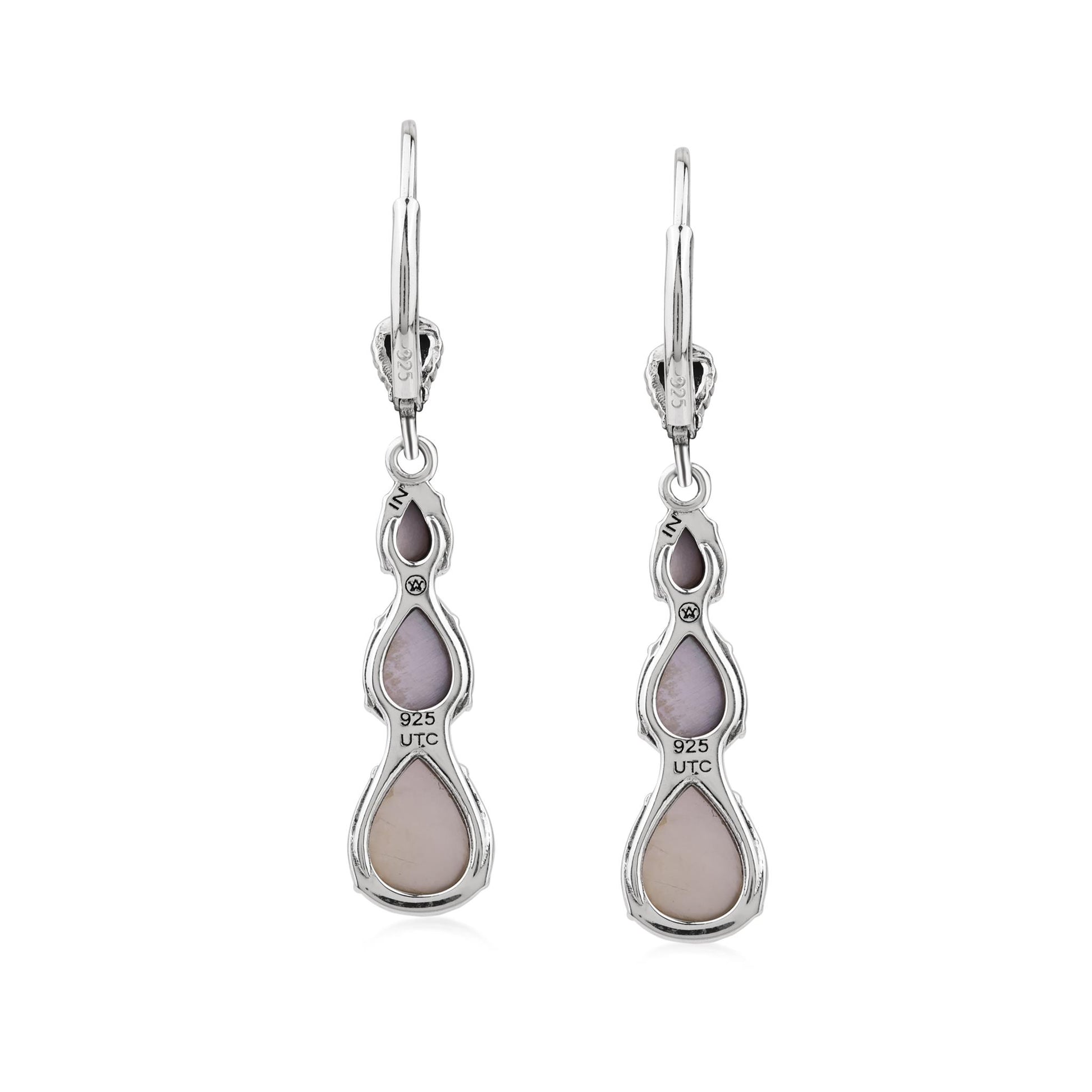  Sterling Silver White Mother of Pearl 3-Pear Drop Lever Back Earrings