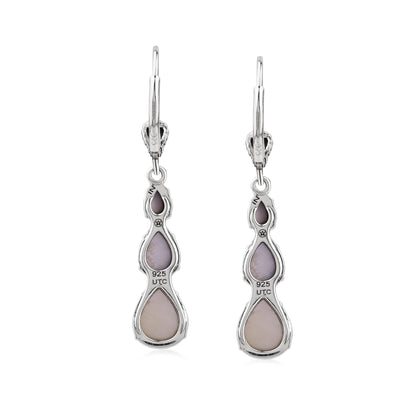  Sterling Silver White Mother of Pearl 3-Pear Drop Lever Back Earrings