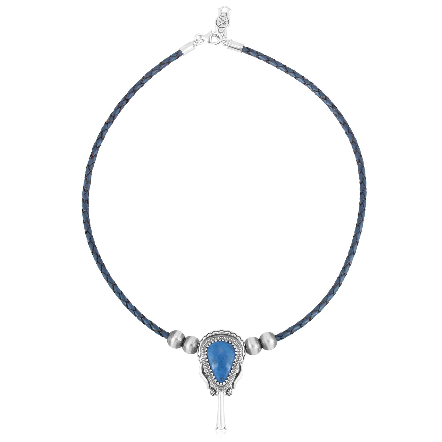 Sterling Silver Lapis Blue Leather Squash Blossom Necklace