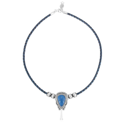 Sterling Silver Lapis Blue Leather Squash Blossom Necklace